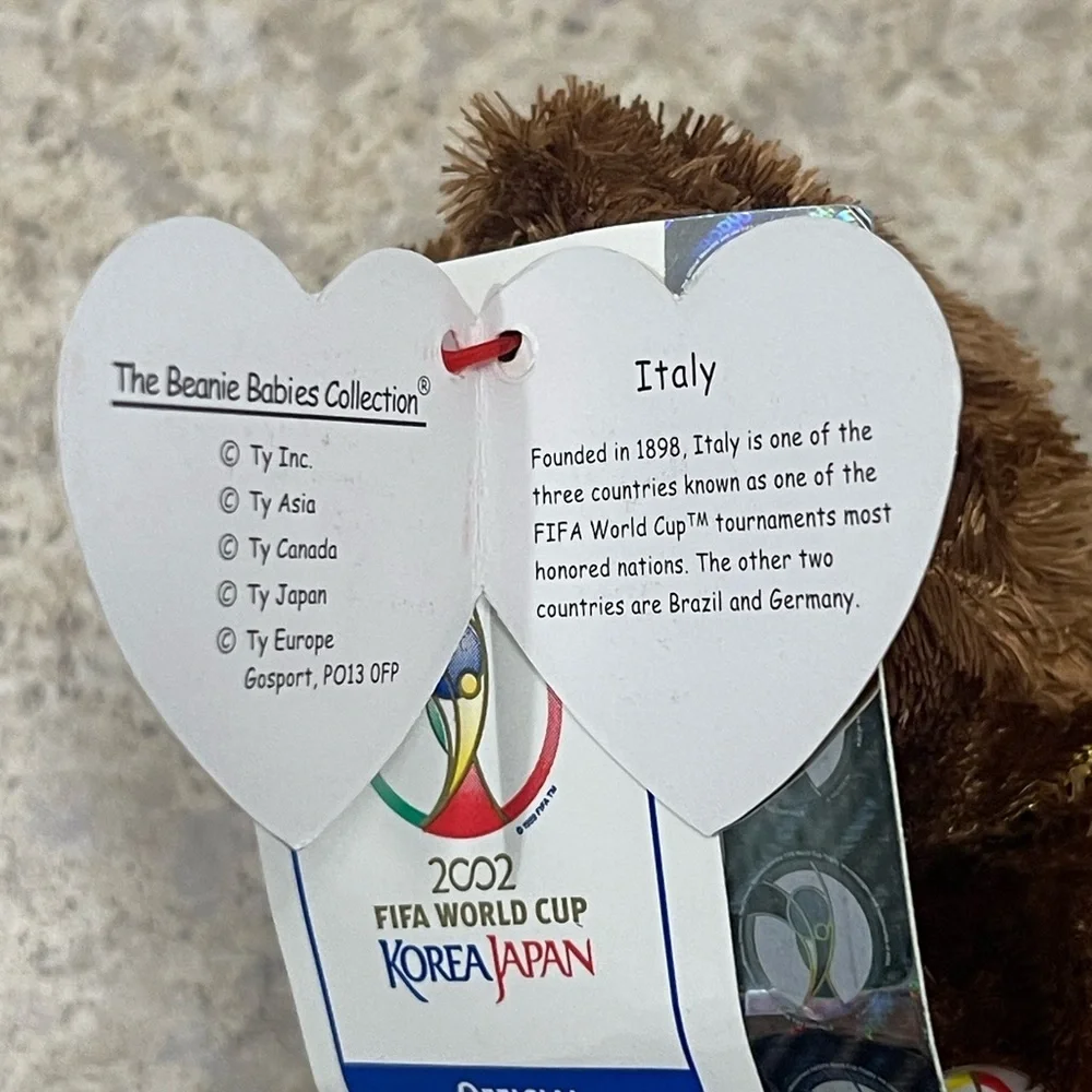 Ty Beanie Baby Champion Italy 2002 FIFA World Cup Bear With Orig License Tag U.S